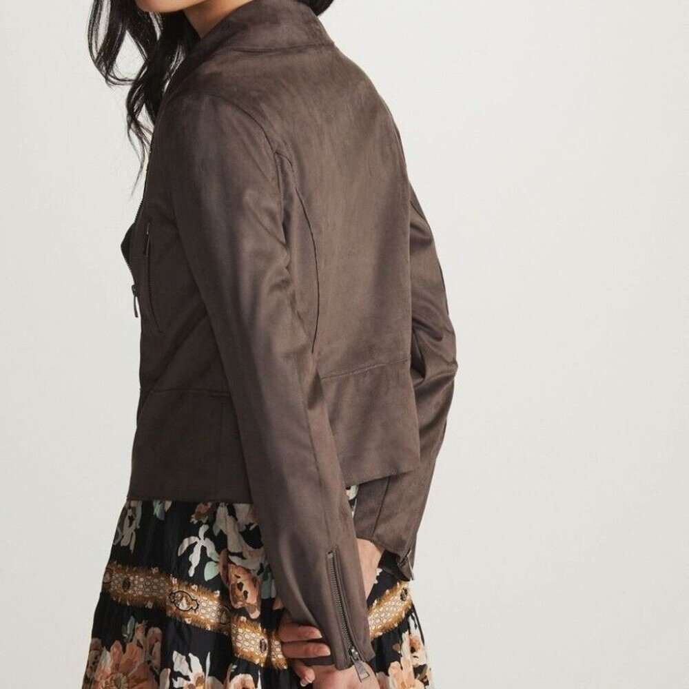 Anthropologie Hutch 3X Faux Suede Moto Jacket Coat Motorcycle Mocha Gray New - Picture 5 of 10